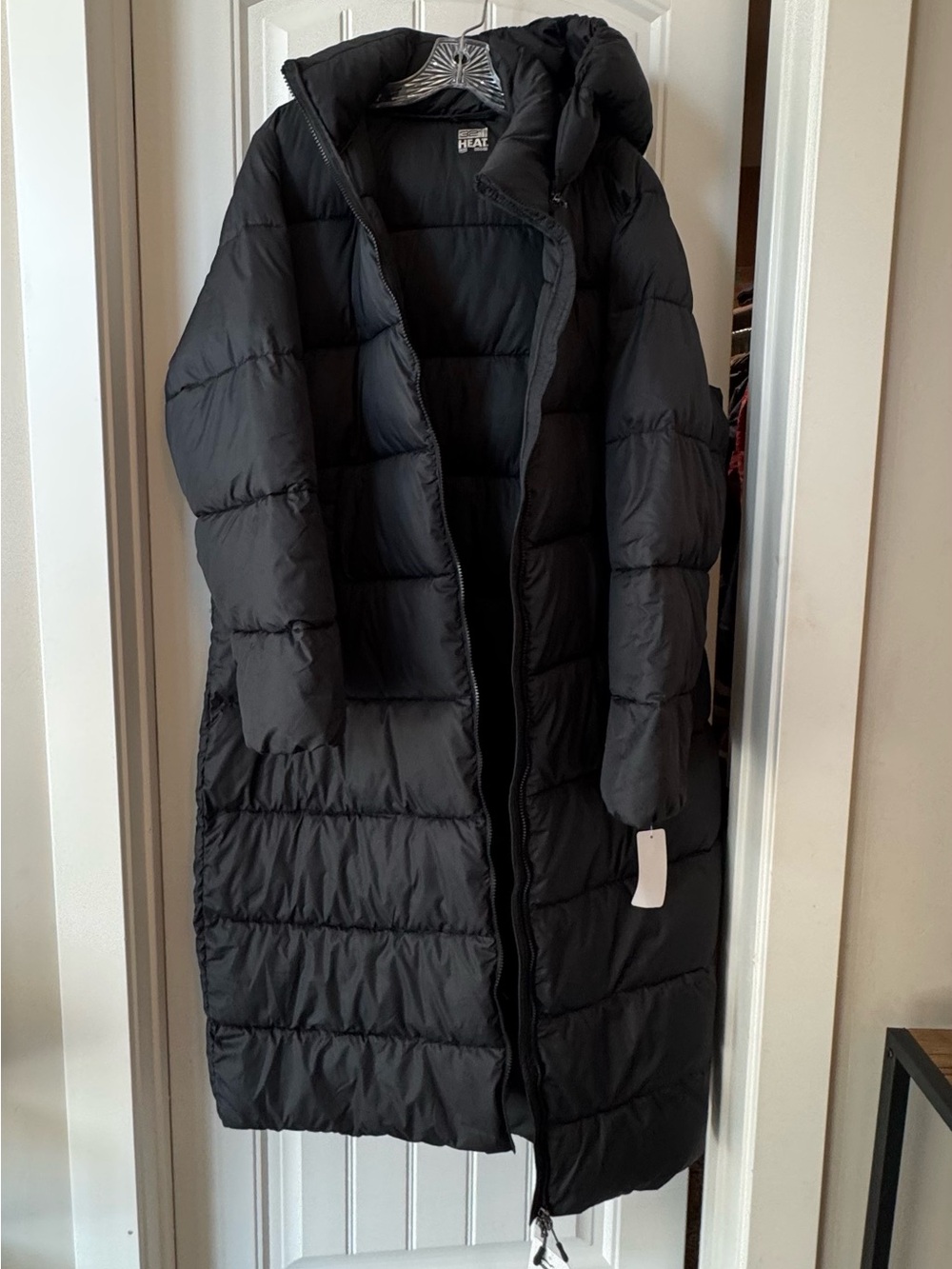 32 Degrees Women's Black Long Puffer Coat with Hood